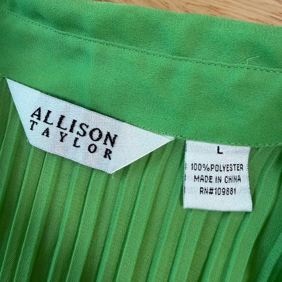 Allison Taylor Womens Lime Green Pleated Ruffle Bell Sleeve Blouse Large - Picture 7 of 11